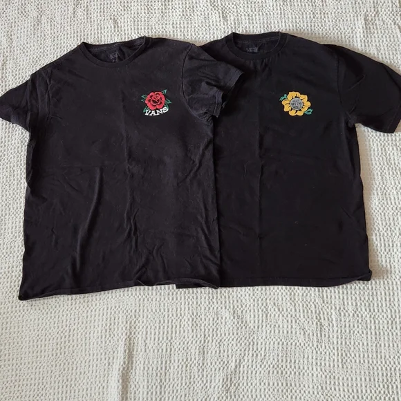 Vans Black Tees with Red and Yellow Floral Designs - Picture 2 of 3